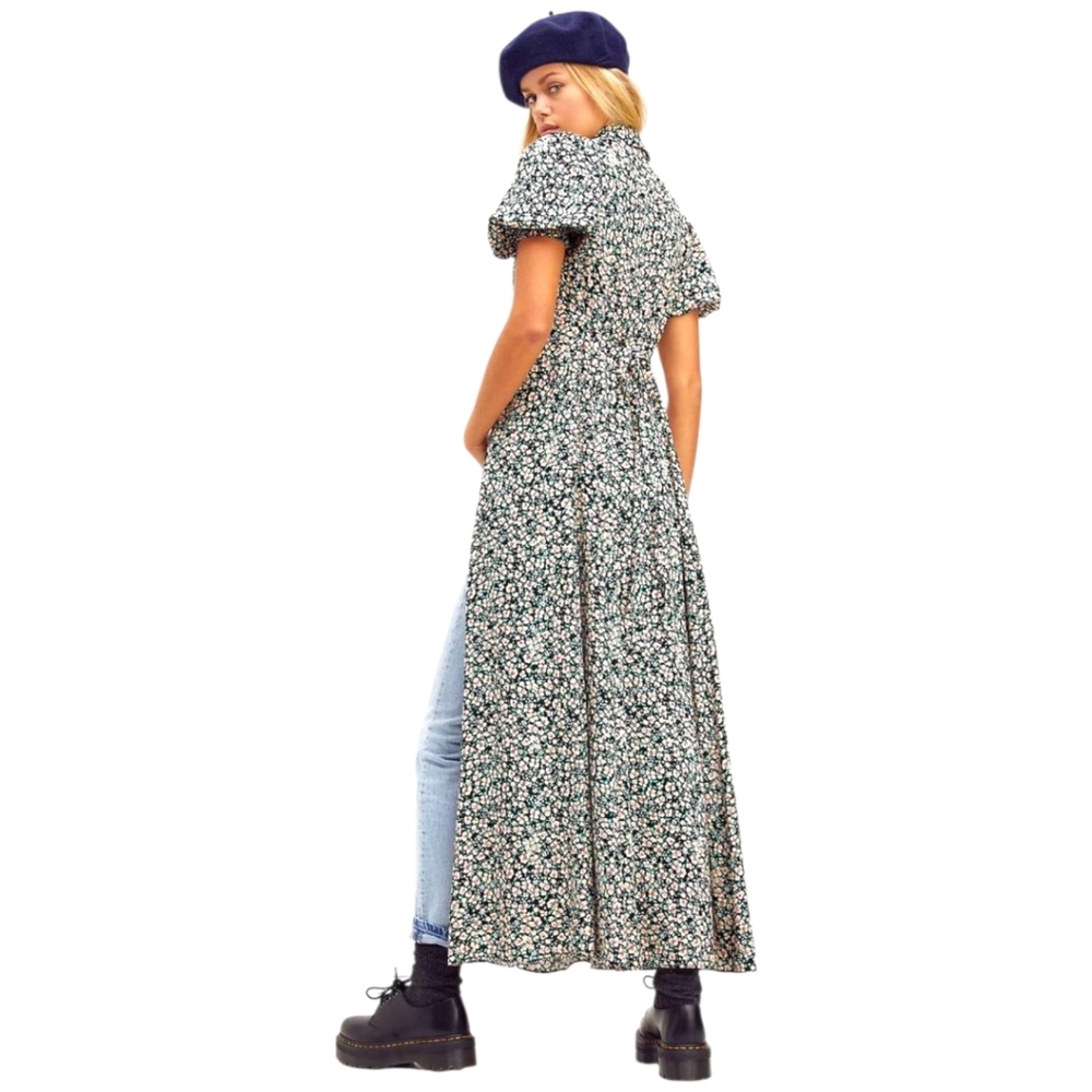 FREE PEOPLE Debbie-Jean Floral Viscose Shirtdress Short Slvs Button Front NWT SM - Picture 6 of 14